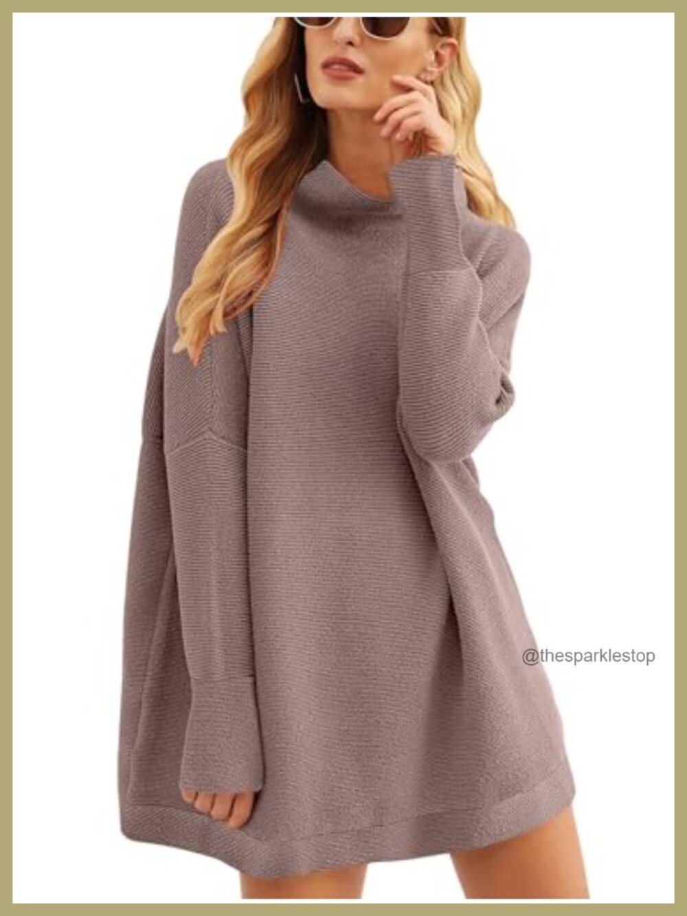 Oversized Turtleneck Tunic Sweater Soft Knit Pullover Long Sleeve